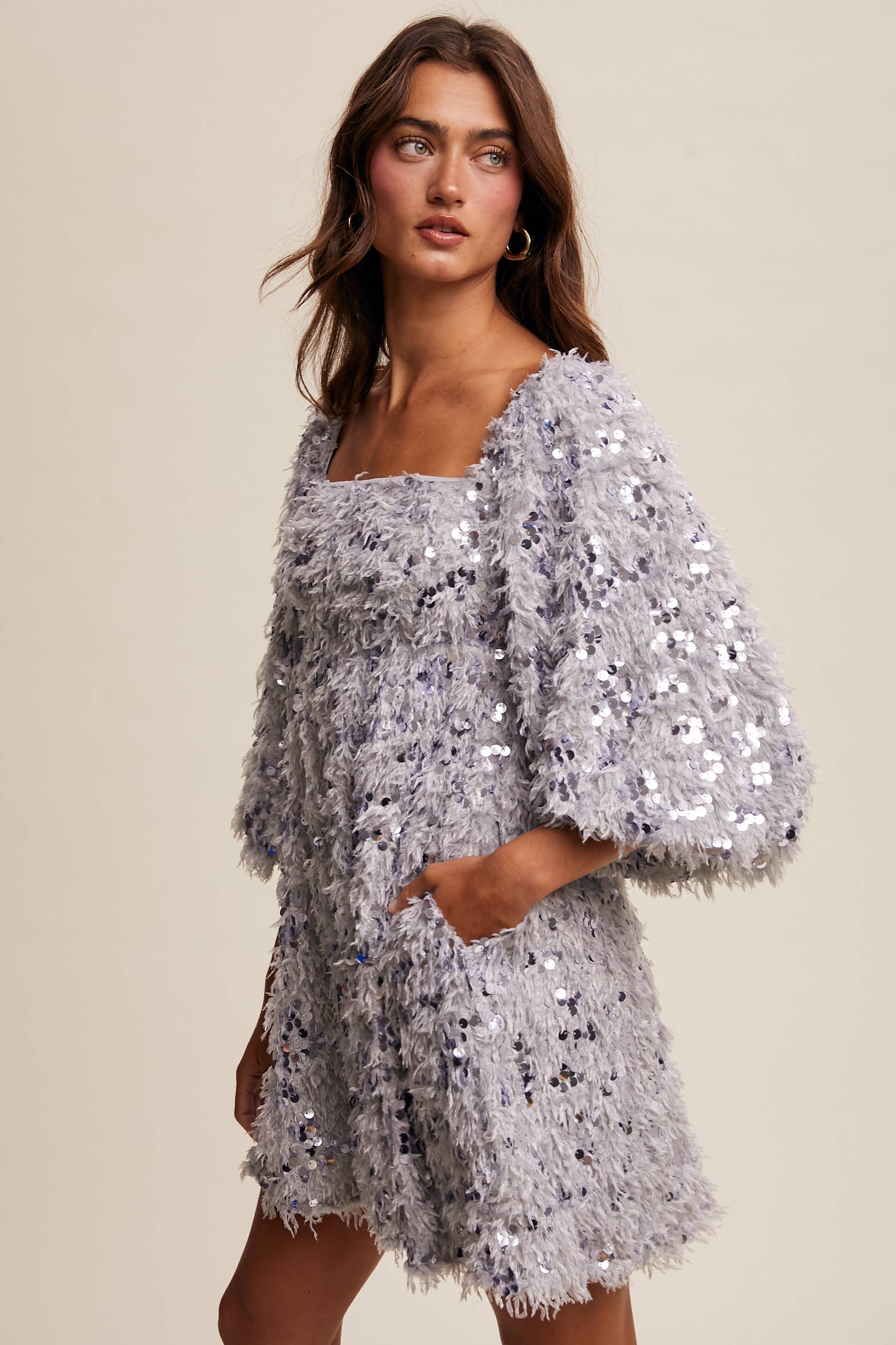 Listicle – Vestido - Mulher por atacado – Vestido Mini com Franjas de Lantejoulas LD146819