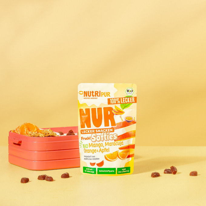 NutriPur - Wholesale Fruit Snacks - Organic Fruit Only Softies Mango + Passion Fruit + Orange + Apple 35g2