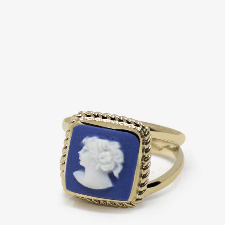 VINTOUCH ITALY - Venta al por mayor Anillos grandes/de cóctel - Anillo camafeo azul bañado en oro