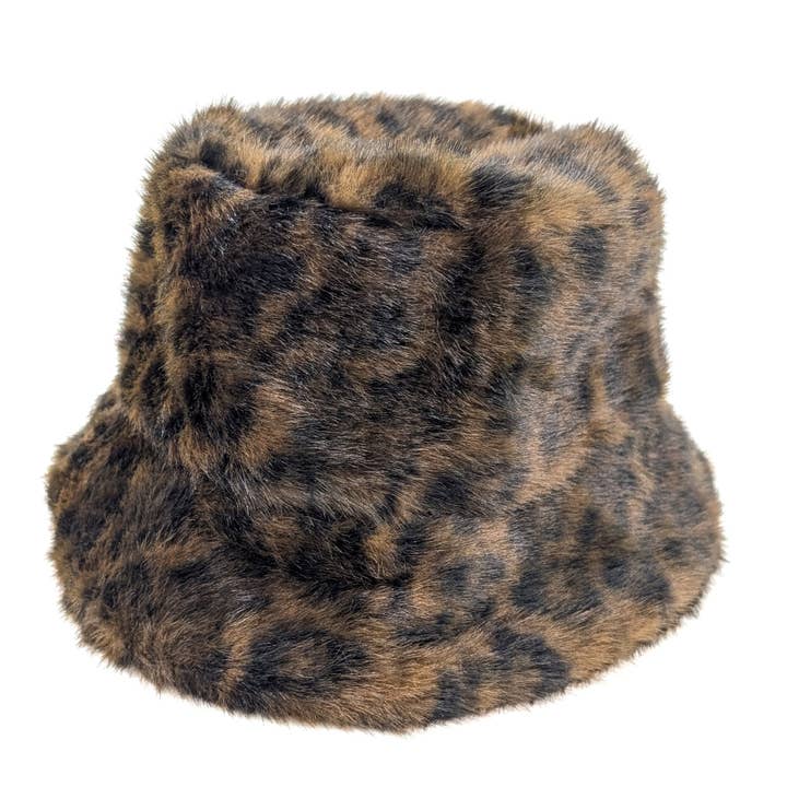 Black Ginger - Wholesale Bucket Hat - Women's - Faux Fur Bucket Hat - Dark Brown Animal Print1