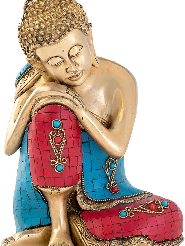 Sittande Buddha, genomsyrad av tankar i mässingsstaty för wholesale av Exotic India Art