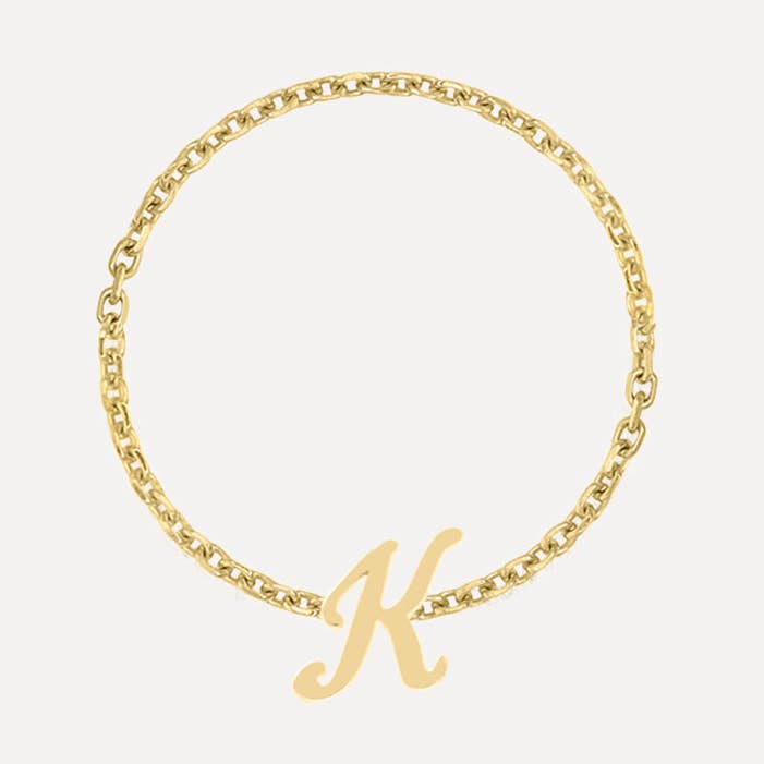 Cursive Letter Chain Ring for wholesale by Kelly Bello Design