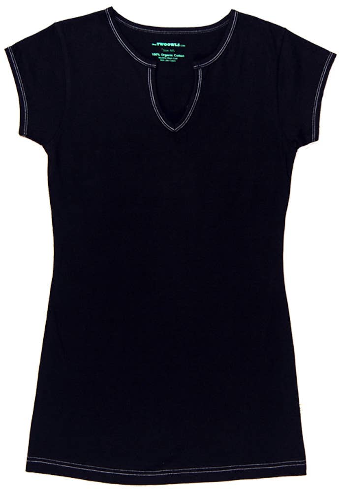 TwOOwls Short Sleeve Tee-100/% organic cotton Brown with blue stitching
