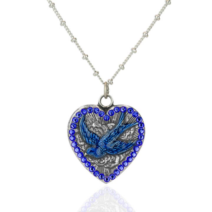 "There's a Bluebird in my Heart" Crystal Pendant for wholesale by Anne Koplik Designs, Inc.
