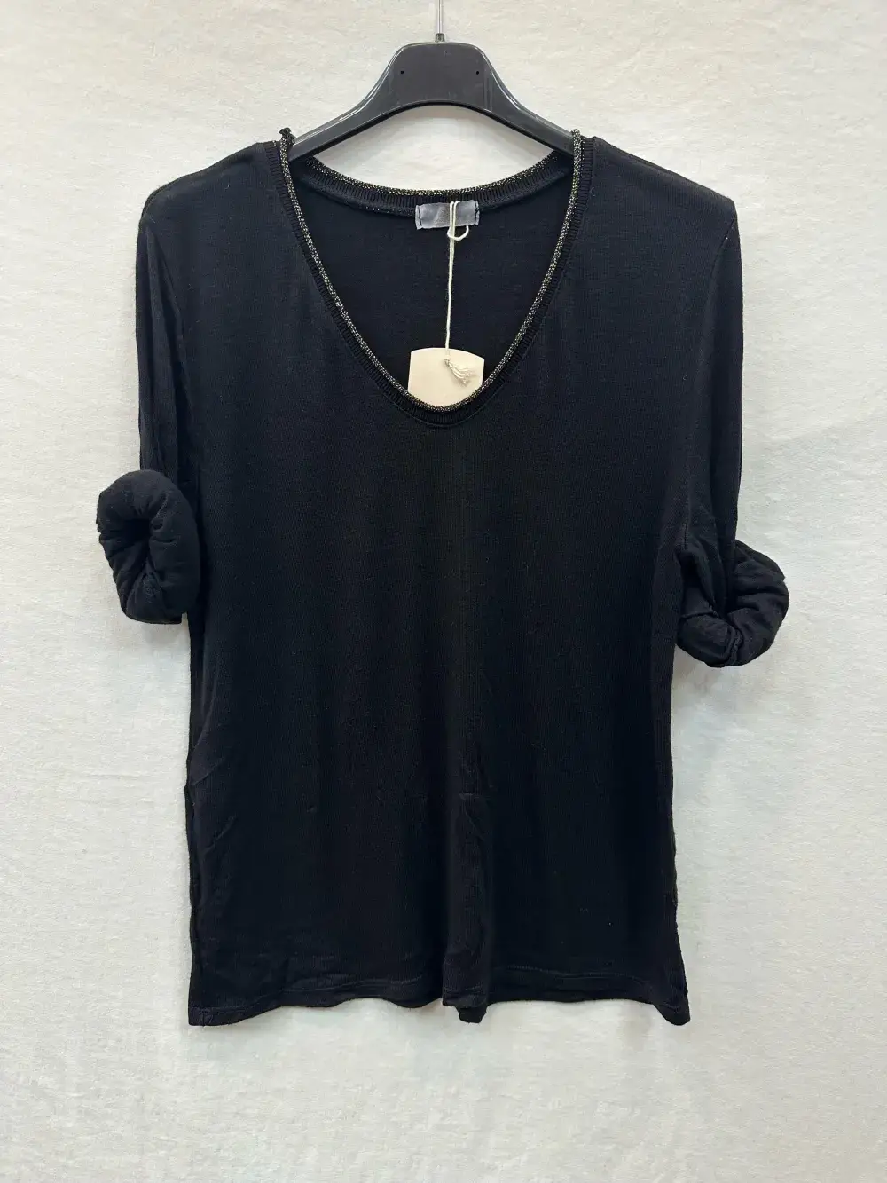 Mimi & Gogo - Wholesale Knit Top - Women's - Fine Knit Top With Lurex Collar @5611_HColLux5