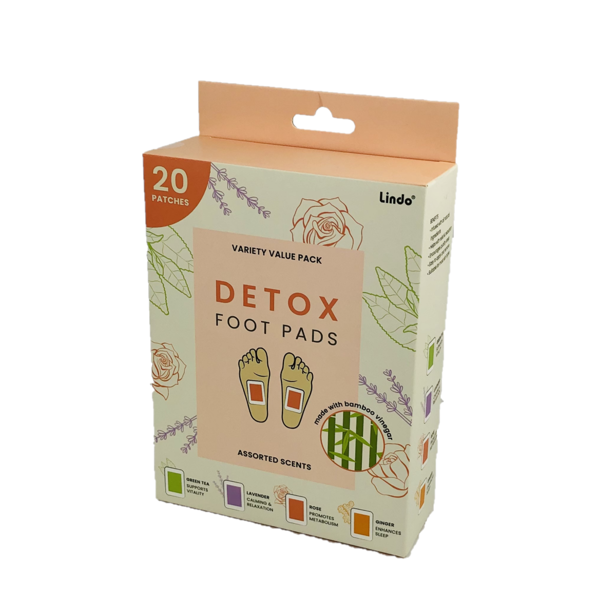 Lindo - Wholesale Foot Mask - Lindo Detoxifying Foot Pads Variety Pack (20patches/box)1