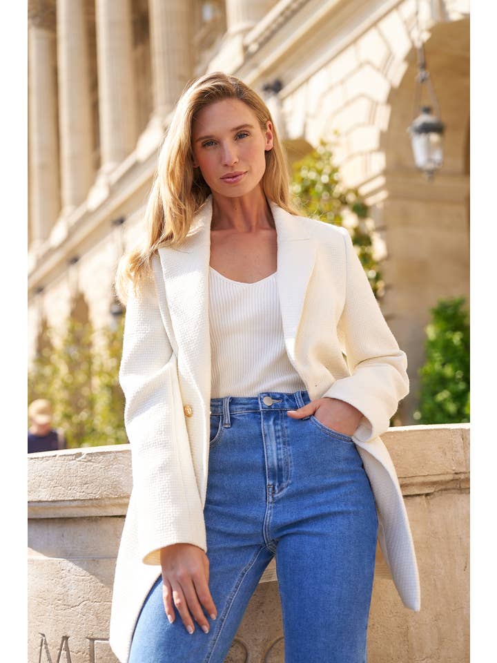 Attentif Paris - Wholesale Blazer - Women's - Mid-length fitted double-breasted jacket with wool2