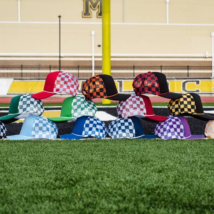 Flying S Company - Wholesale Trucker Hat - Unisex - Checkered Mesh Back Foam Trucker Cap
