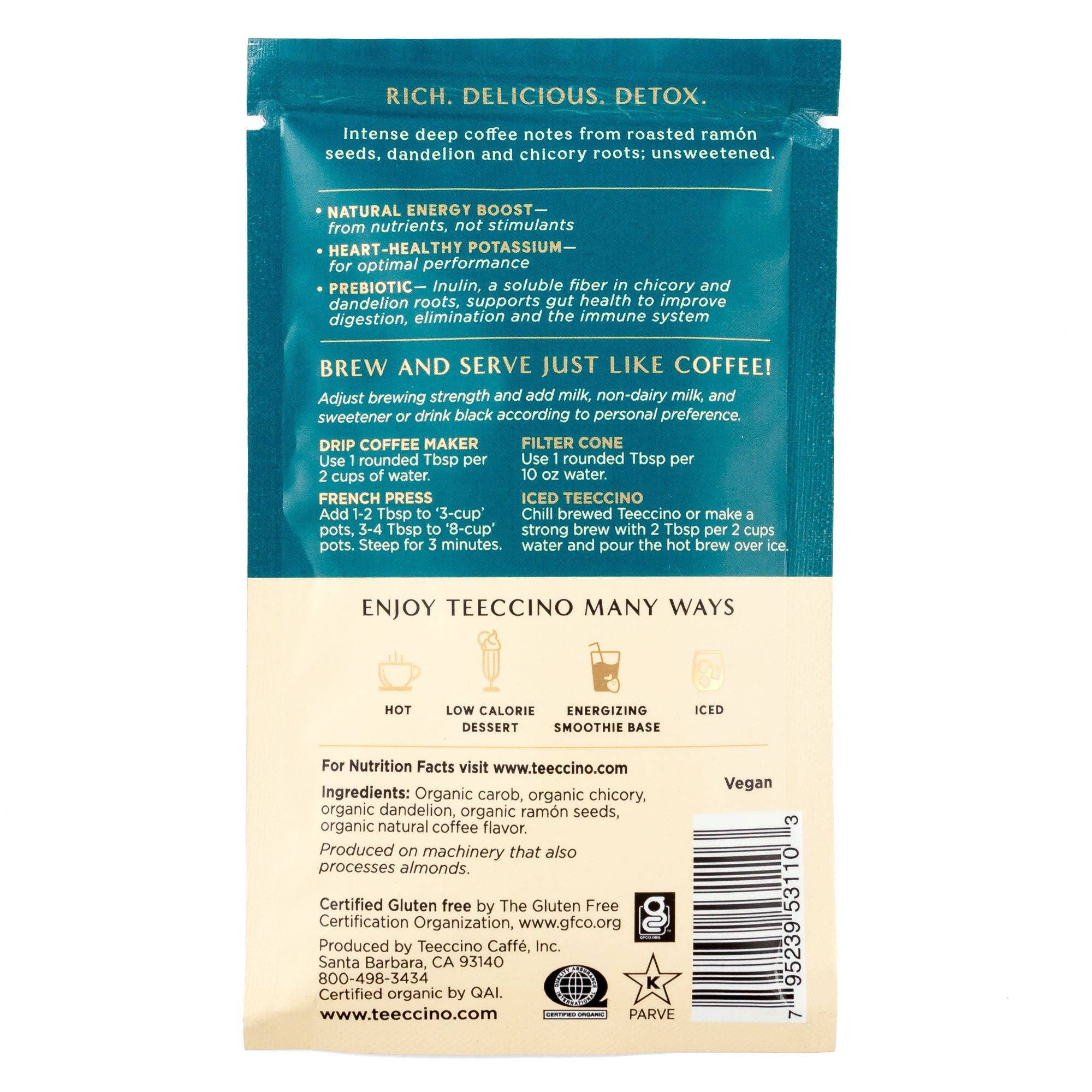 Teeccino - Wholesale Ground coffee - Coffee Alternative Gluten Free Dark Roast No Caf Trial Size1