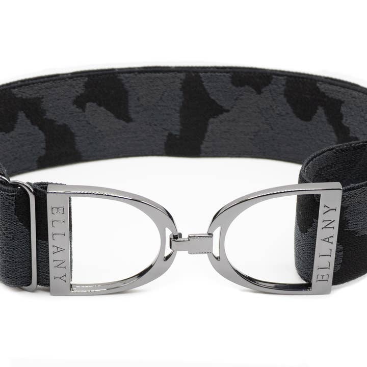 Black Camo - 2" Gunmetal Stirrup Elastic Belt for wholesale by Huston x Ellany