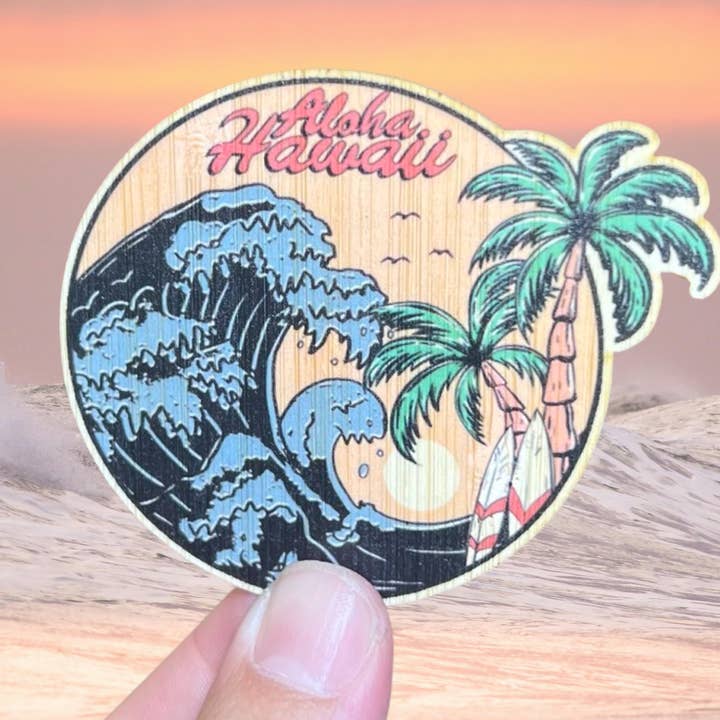 Vague de surf Aloha Hawaii pour la vente par Bamboo Wood Stickers