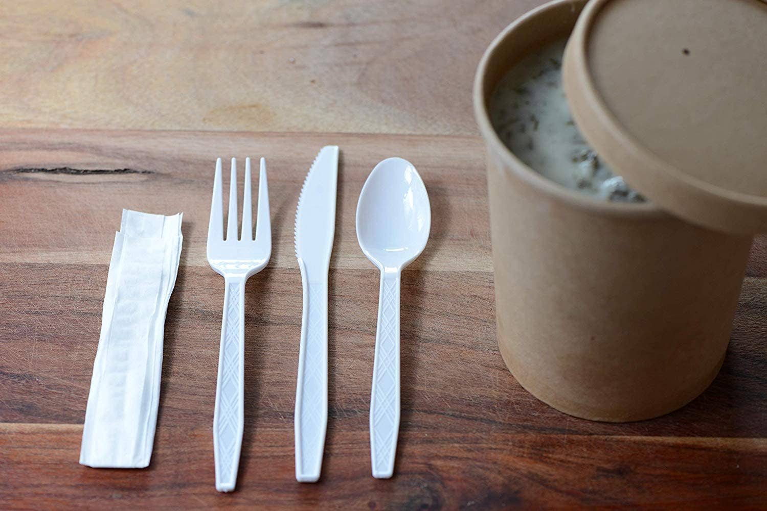 EcoQuality - Wholesale Assorted Cutlery Set - Disposable Plastic Wrapped White Heavy Duty Cutlery Kit 4 in3