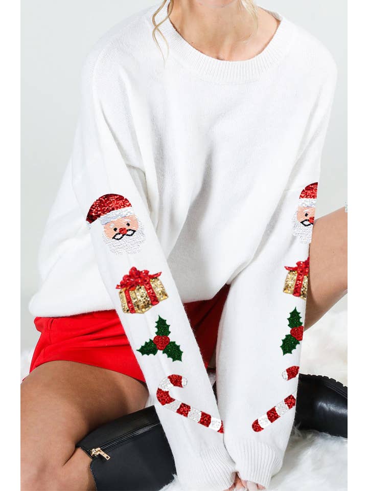 Vine & Love - Wholesale Knitted jumper – Women′s - Holiday Sequin Accent Crew Neck Knitted Sweater VT81743D18