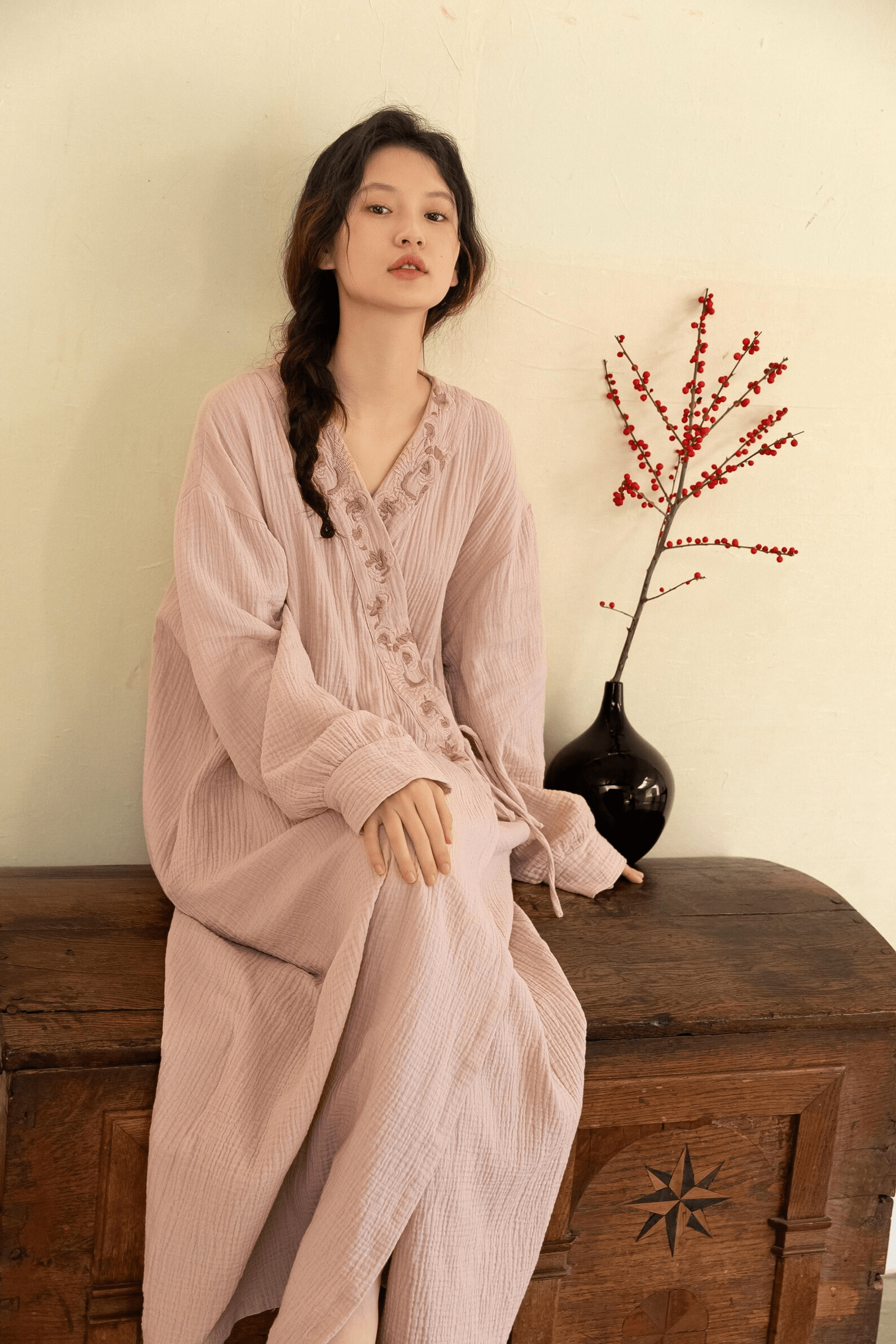 Lian Collection – wholesale Robe – Women's – 100% Cotton Robe & Dress Loungewear Set – Embroidery Gauze6