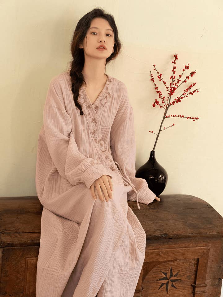 Lian Collection – wholesale Robe – Women's – 100% Cotton Robe & Dress Loungewear Set – Embroidery Gauze6