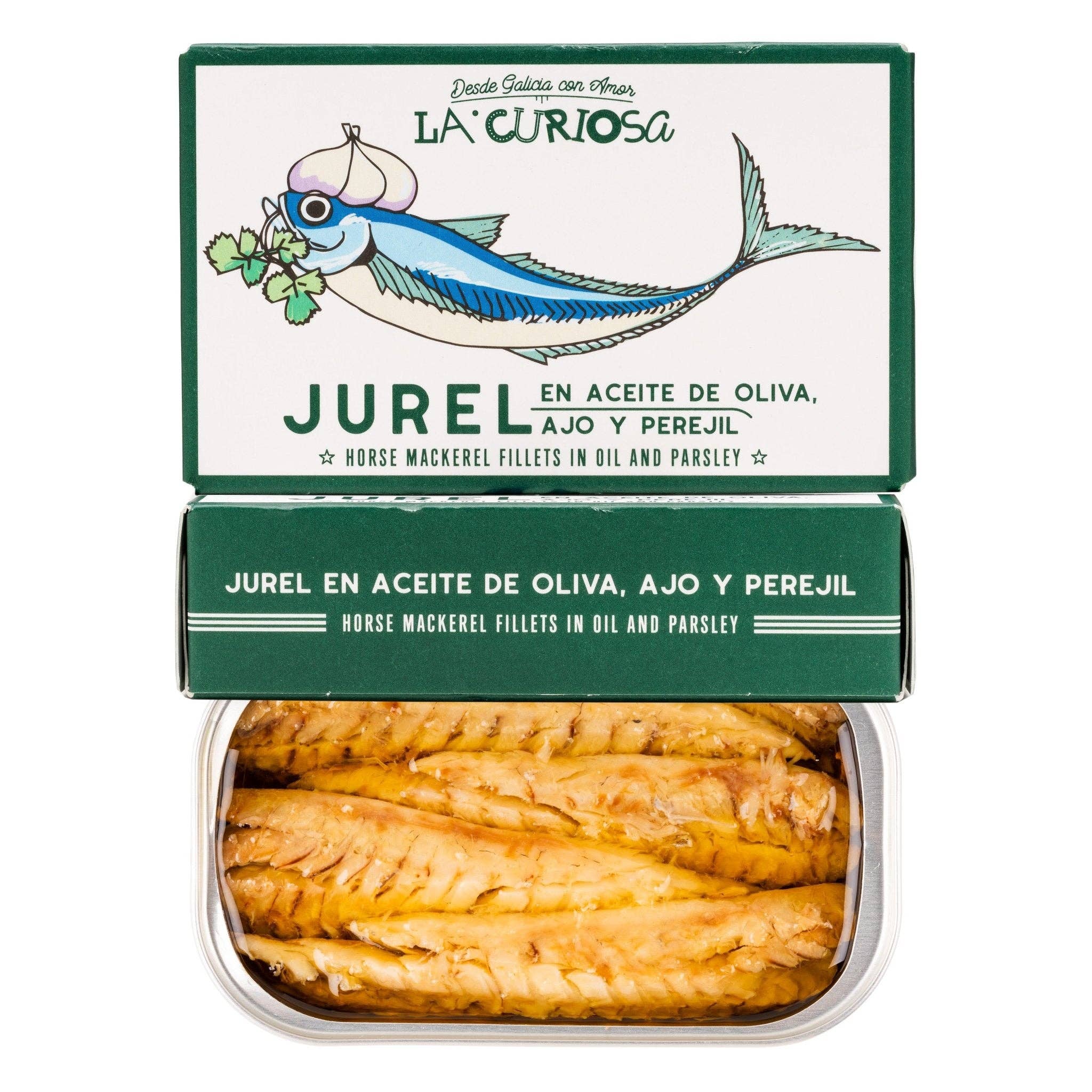 FishNook Tinned Seafood Co. - Wholesale Tinned Fish - La Curiosa Horse Mackerel w/ Garlic & Parsley, 4.2oz1
