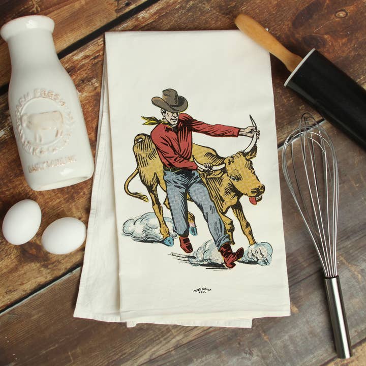 Vintage Bull Dogger - Old Fashioned Tea towel for wholesale by Cocklebur & Co.