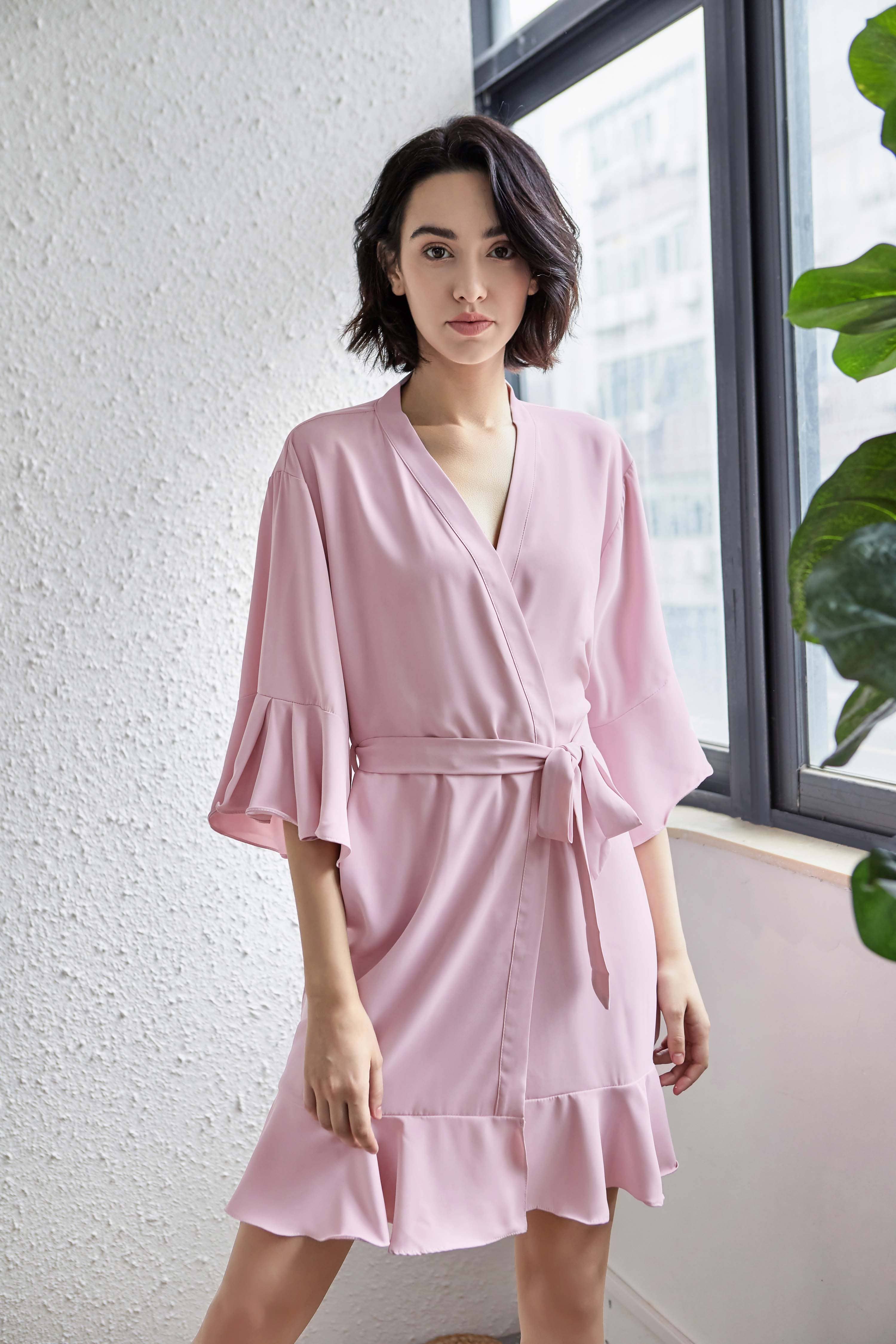 Mackleys - Wholesale Robe - Women's - PREORDER Solid Matte Satin Ruffle Robe0