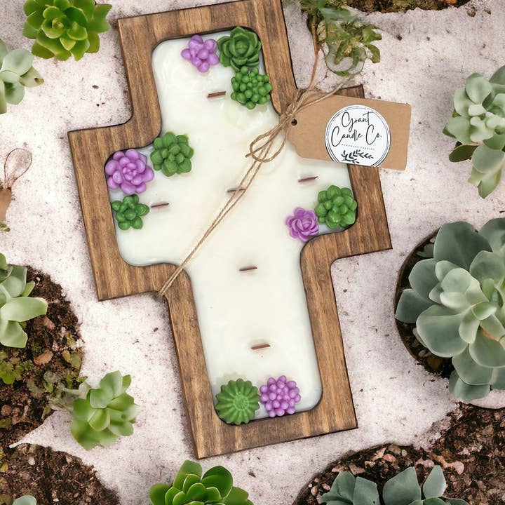 Cross Bowl Succulent Soy Candle- Love Letter for wholesale by Grant Candle Co.