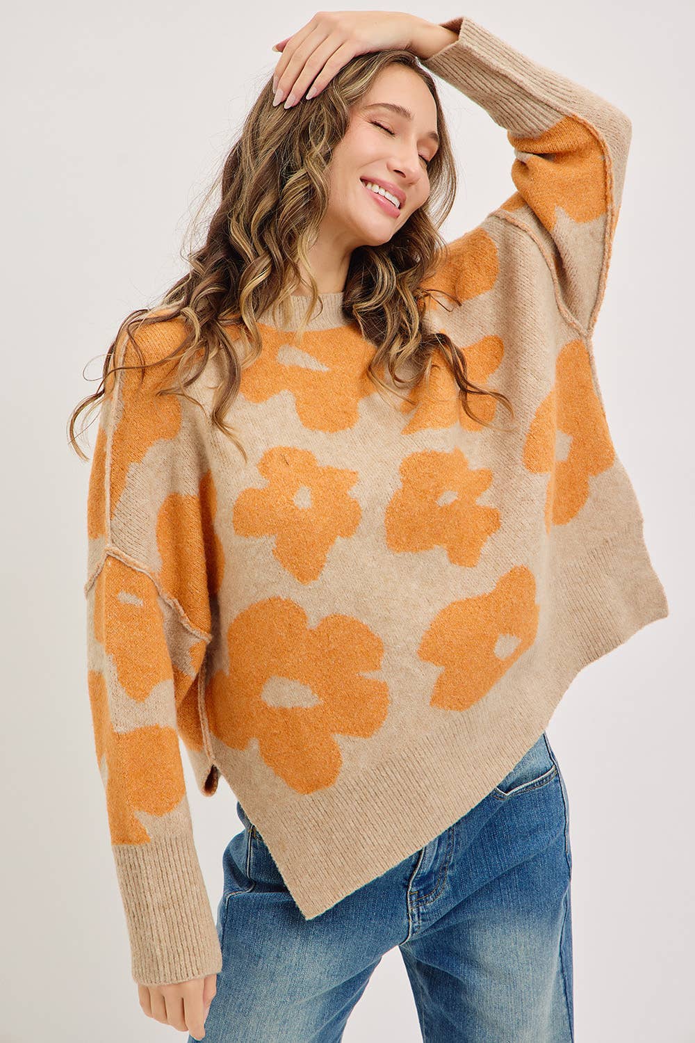 Sweet Lovely by Jen - Wholesale Knit Sweater - Women's - FLORAL LOOSE FIT SWEATER KNIT20