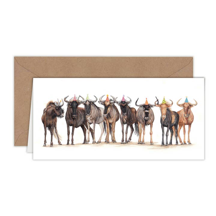 Wildebeest Greeting Card, Animal Birthday Card, Gnu Cards for wholesale by Beast of Paradise