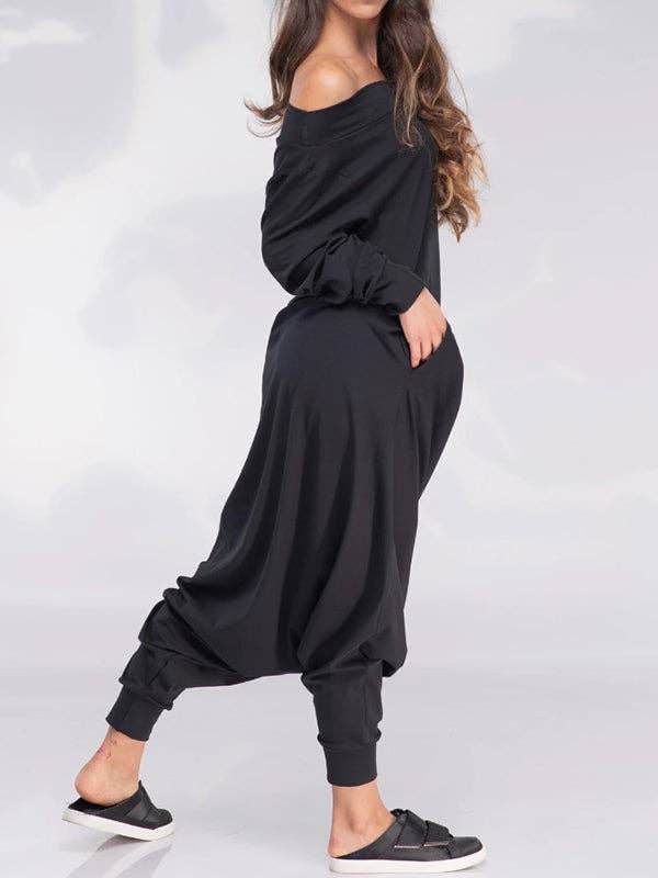 Plush Looks - Wholesale Jumpsuit - Women's - Simple Casual Loose Solid Color Off-The-Shoulder Jumpsuits4