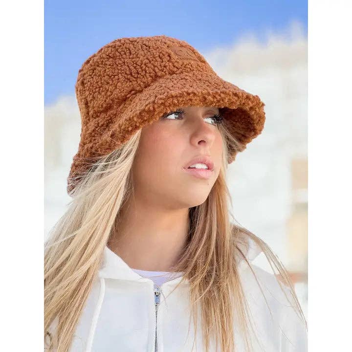 Grey Sherpa Bucket Hat with Rubber Patch KP008 for wholesale on Faire