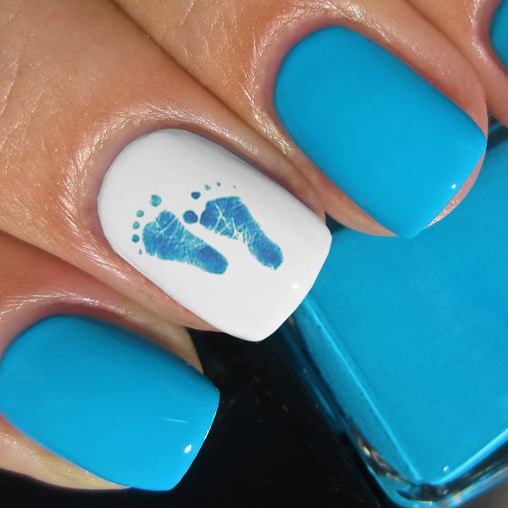 Moon Sugar Decals - Venta al por mayor Decoración/pegatinas de uñas - Huellas de bebé azul — calcomanías para decoración de uñas1