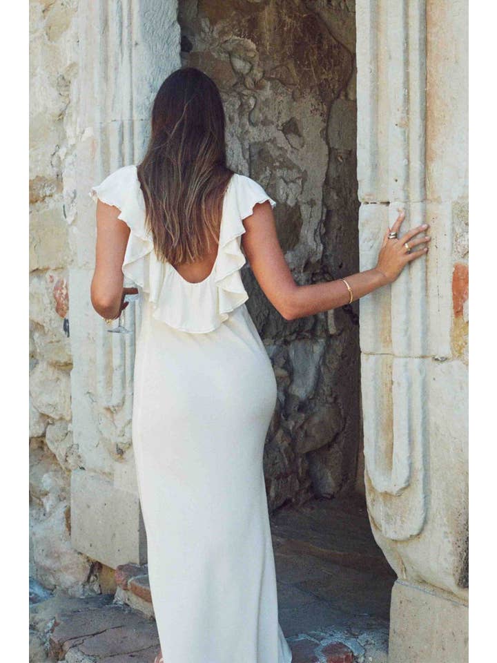 merritt charles - Vendita all'ingrosso Vestito - Donna - Abito Florence - Abito in seta color avorio con bordo in pizzo sulla scollatura4