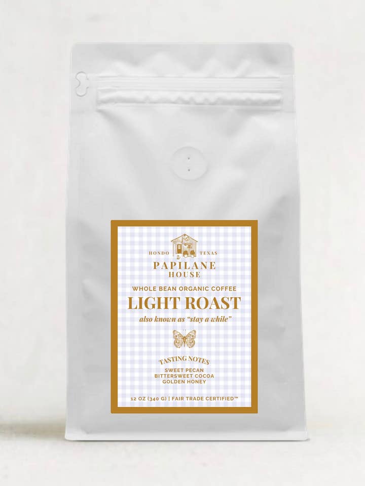 “Stay a While” Light Roast Organic Coffee for wholesale by Little Light Candle Co.