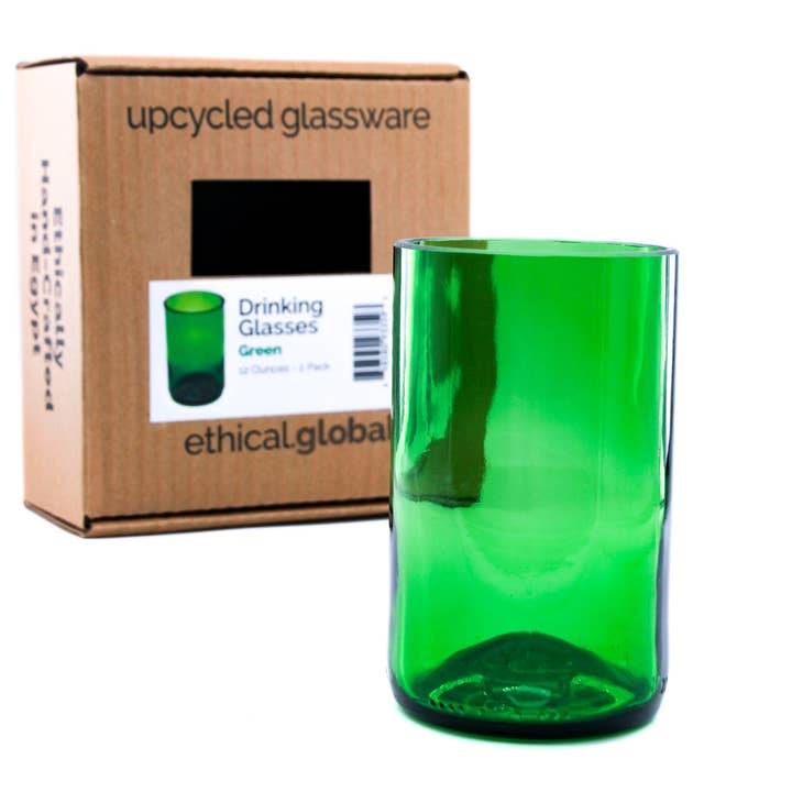 Ethical Global - Wholesale Drinking Glass/Cup - Plain Eco Drinking Glasses Upcycled 2 Pack - 12 /16 Oz.6