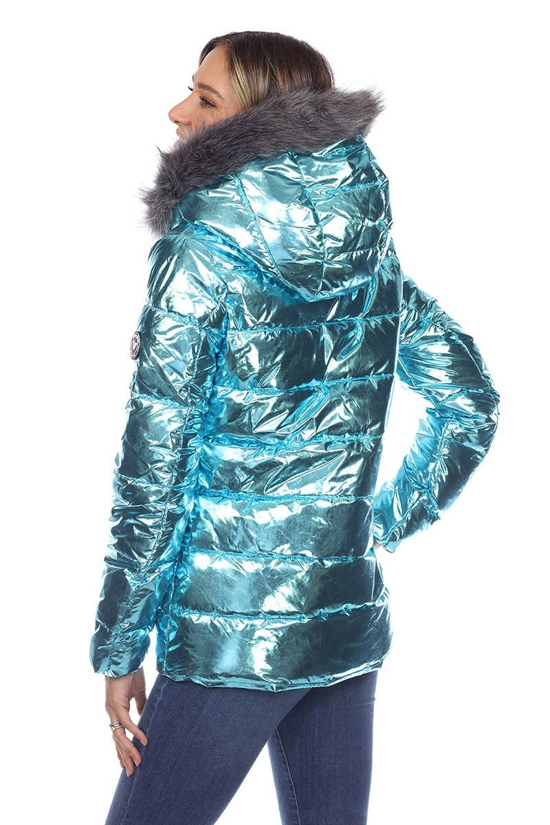 WHITE MARK - Wholesale Puffer Jacket - Women's - Women's Metallic Puffer Coat with Hoodie6