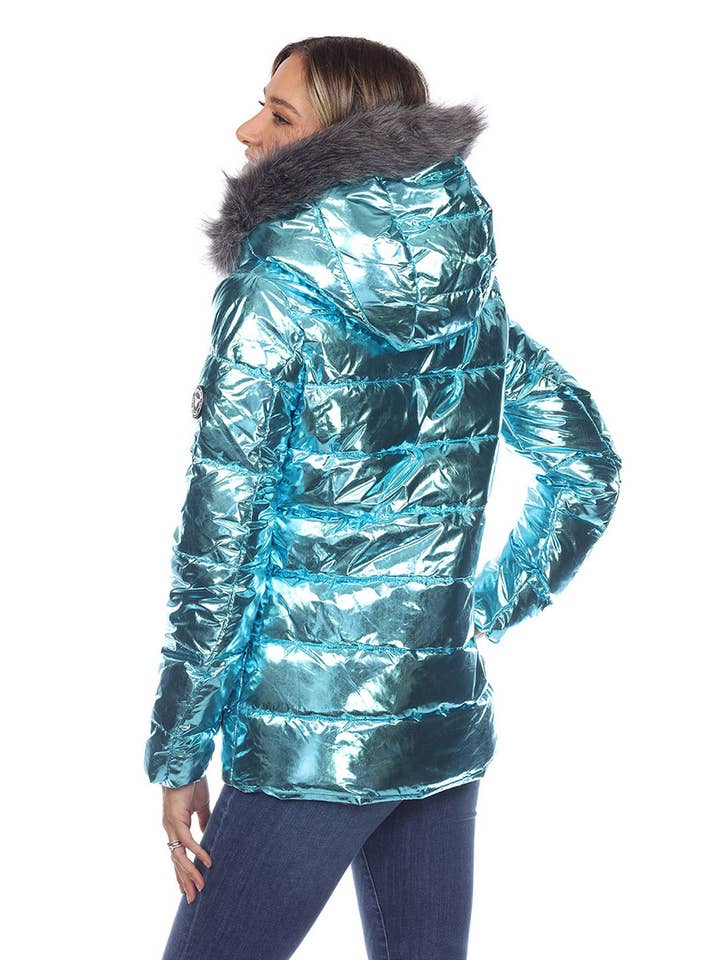 WHITE MARK - Wholesale Puffer Jacket - Women's - Women's Metallic Puffer Coat with Hoodie6