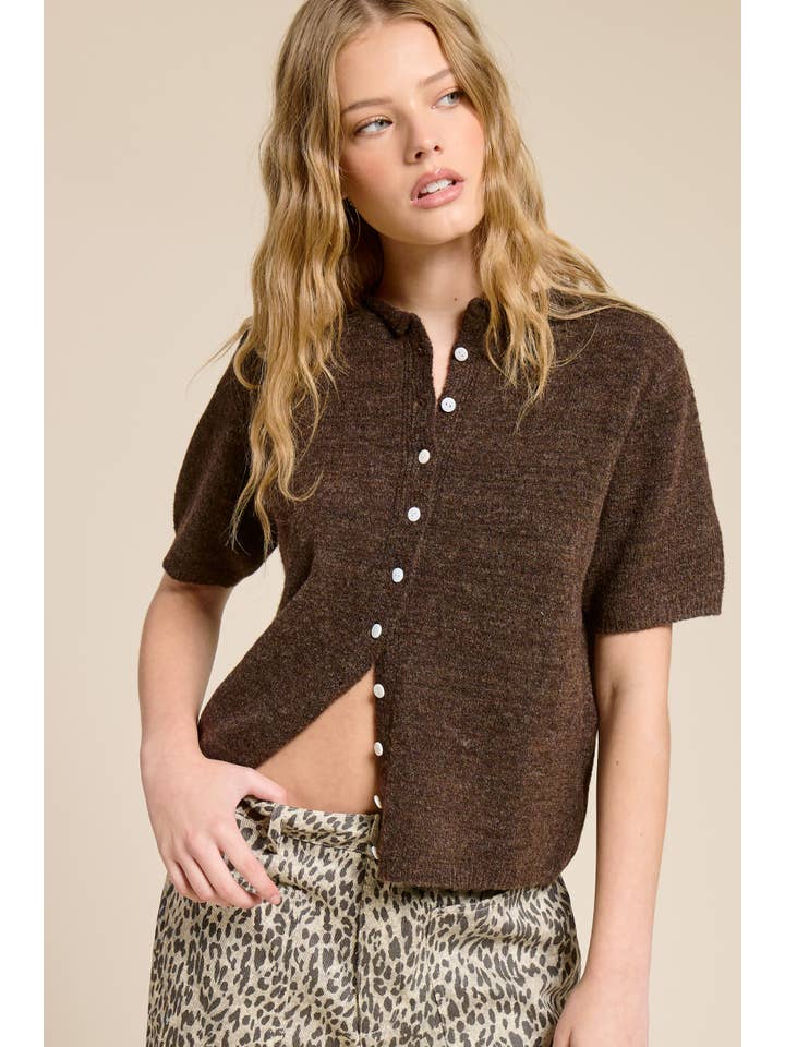 Mimosa - Wholesale Cardigan - Women's - Short Sleeve Button Down Cardigan Top2