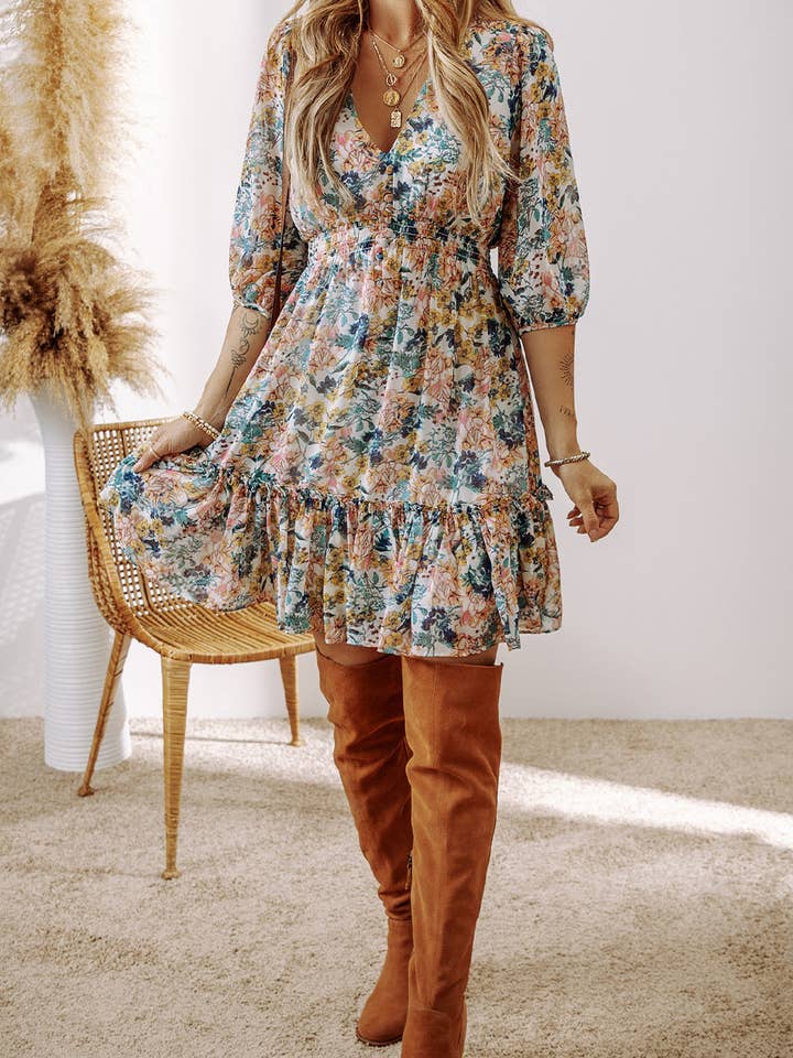 Floral Amira High Waist Ruffled Dress for wholesale on Faire3