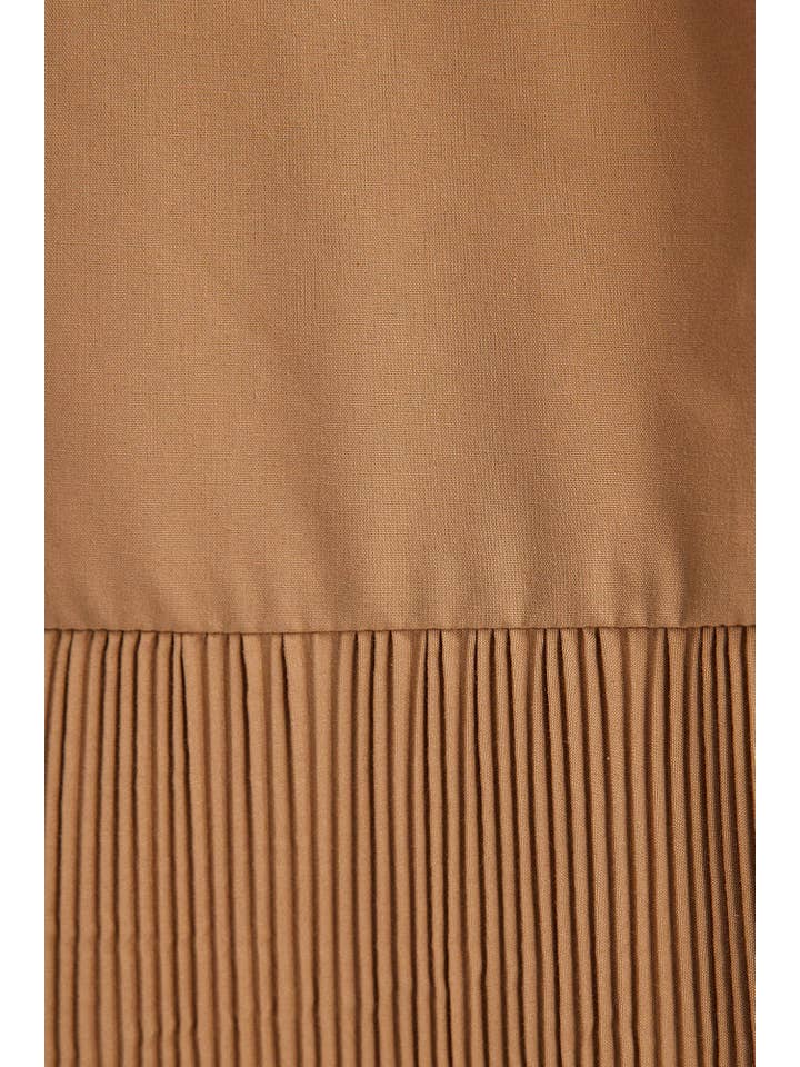 Beige COLLAR TIED PLEATED DRESS for wholesale on Faire