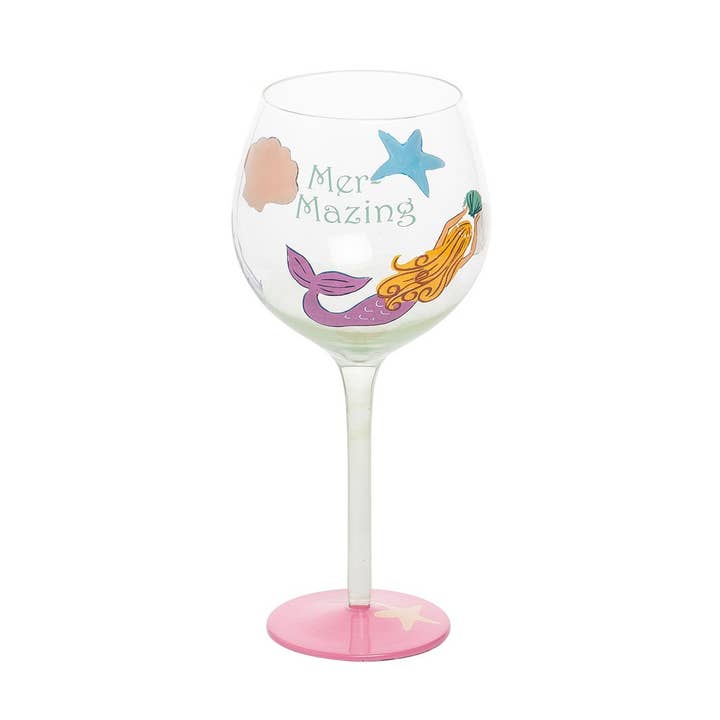 VENTE Verre à vin peint Happy Mermaid pour la vente par Beachcombers