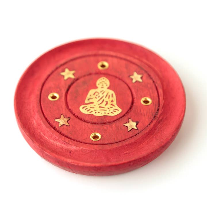 Puckator Ltd - Wholesale Incense Holder - Mango Wood Buddha Round Red Ashcatcher Sticks & Cones Burner