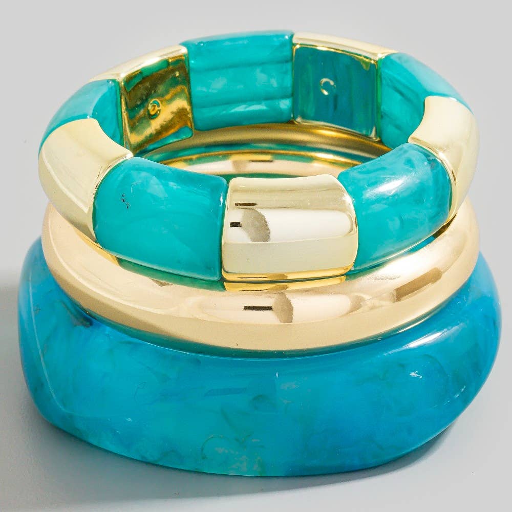 The Looks by Fame Accessories – wholesale Beaded bracelet – Marble Resin Bangles And Beads Bracelet Set1