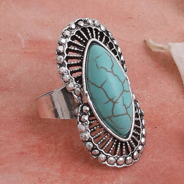 Leto Accessories - Wholesale Cocktail/Statement Ring - Marquise Western Adjustable Turquoise Ring0