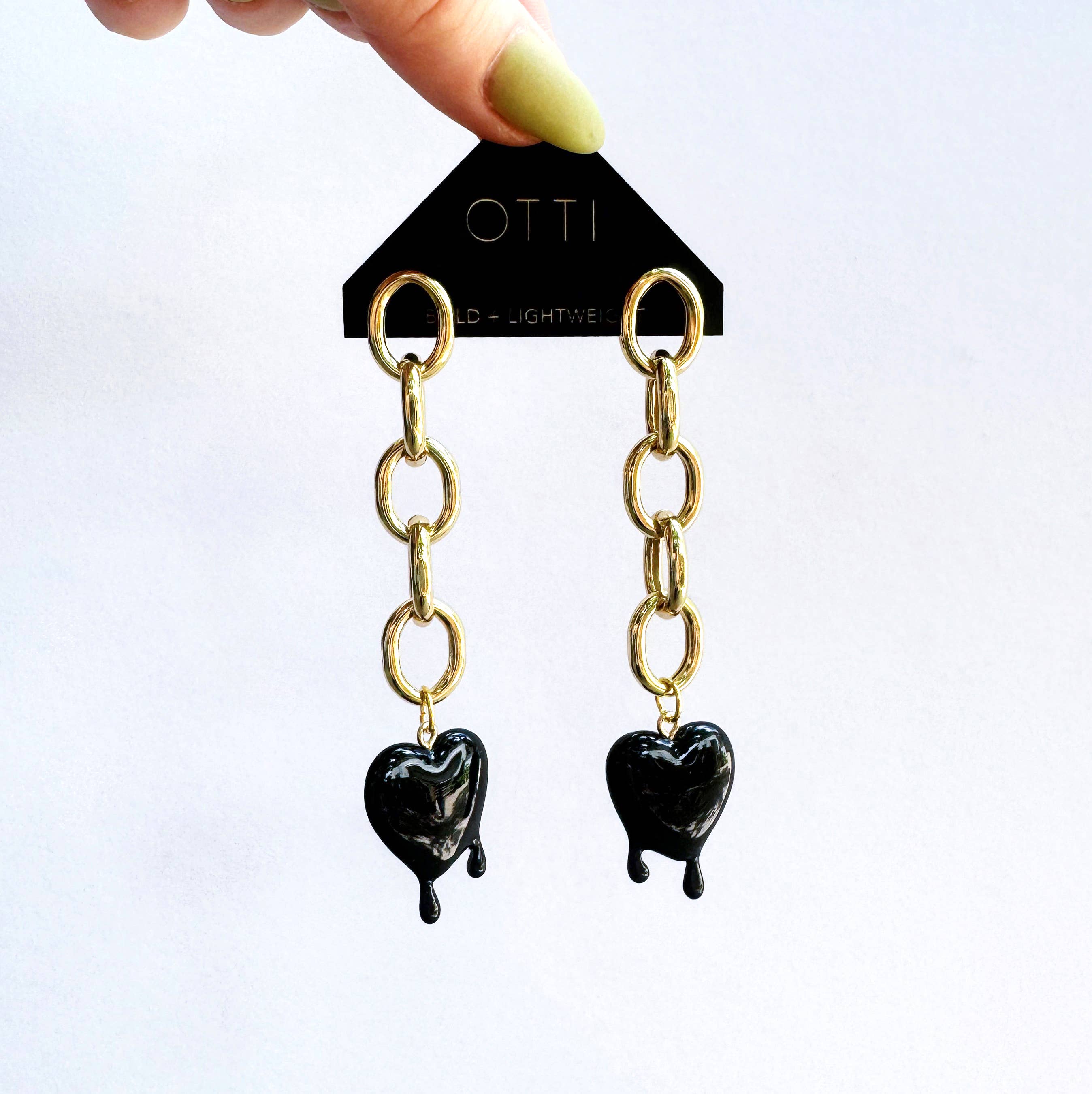 OTTI - Wholesale Dangle Earrings - Lightweight Swing Chain Earring: Rounded Dripping Heart1