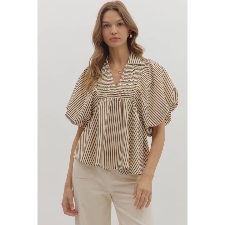 Top de manga curta dolman às riscas por atacado de STYLE USA