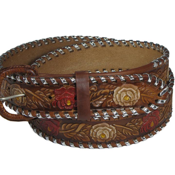 Cintura western intrecciata 3,8 cm - Rose per la vendita all'ingrosso da parte di Legacy Leather Goods By Mascorro