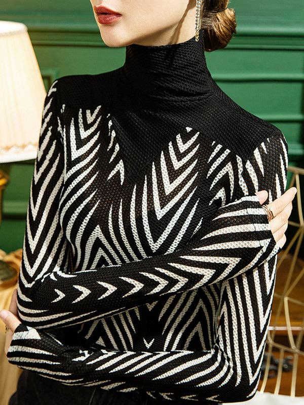 SCHWARZ Langärmlige, durchsichtige T-Shirts mit geteiltem Saum und hohem Kragen in Übergröße für den Großhandel auf Faire2