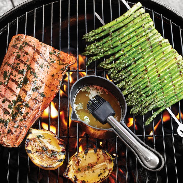 Fox Run Brands - Wholesale Outdoor Grill Tools - Outset Cast Iron Sauce Pot with Basting Brush, 4.5" x 10"