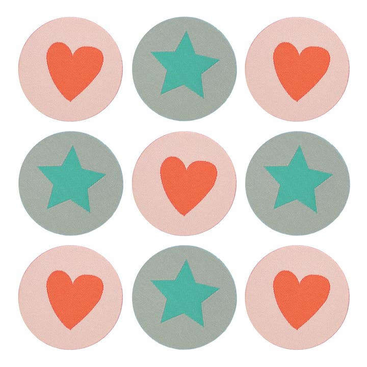 Jern på stof klistermærker - prøve prikker mix 6, grå/benzin/laks for engroshandel hos Fabfabstickers