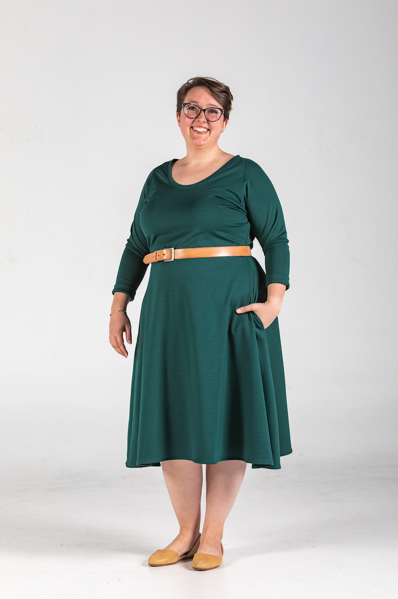 Knieriem Designs - Wholesale Dress - Women's - Long Raglan Sleeve Ponte Dress with Pockets and Full Skirt7