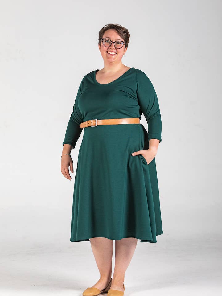 Knieriem Designs - Wholesale Dress - Women's - Long Raglan Sleeve Ponte Dress with Pockets and Full Skirt7