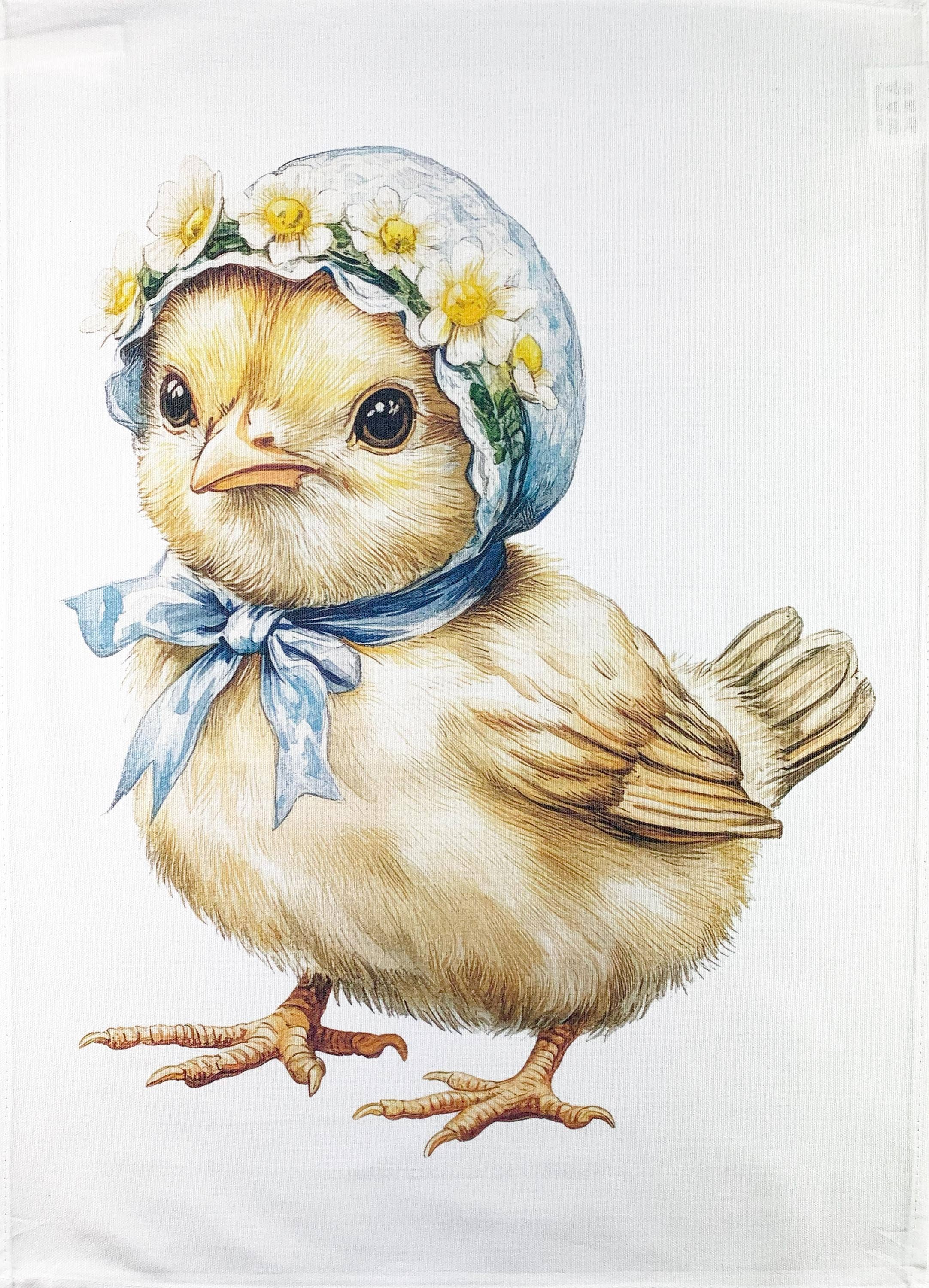 Half a Donkey – wholesale Tea towel – Easter Chick in a bonnet large cotton tea towel0