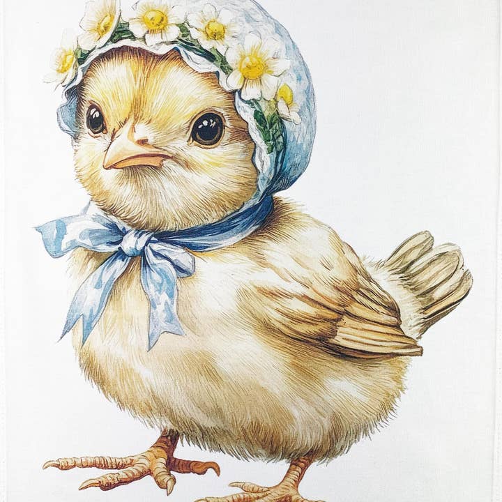 Half a Donkey – wholesale Tea towel – Easter Chick in a bonnet large cotton tea towel